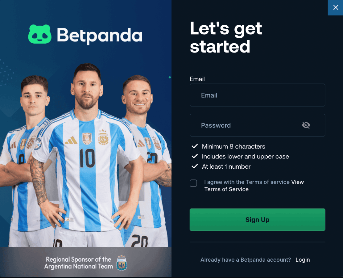 Betpanda signup screenshot