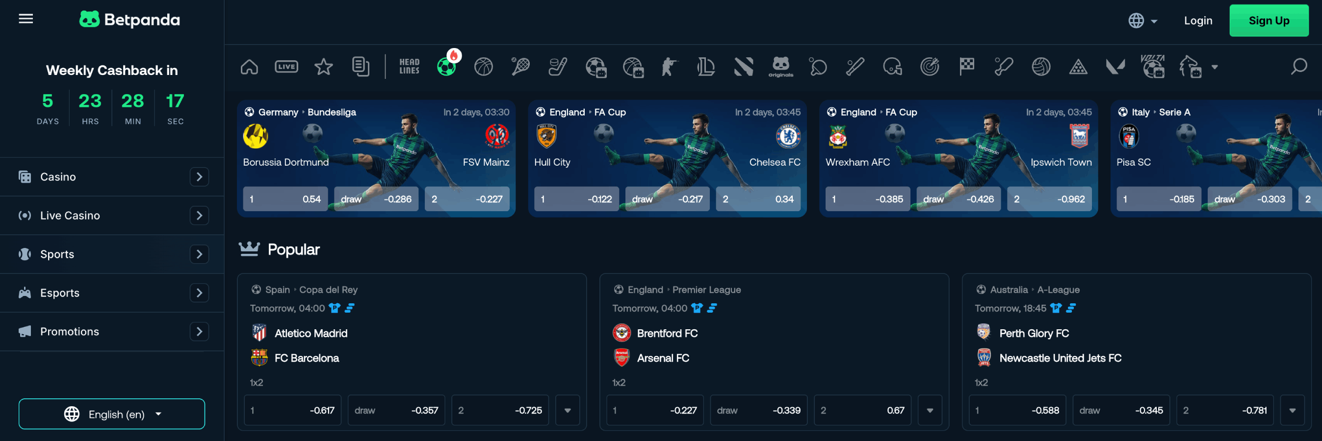 Betpanda sportsbook screenshot