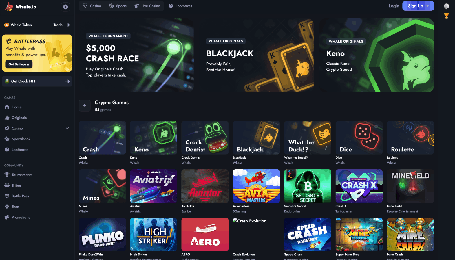 Whale casino lobby screenshot